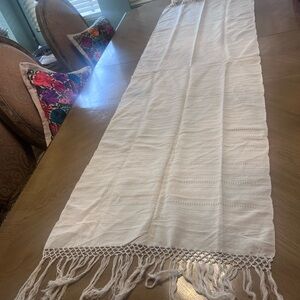 Cream Crochet Fringe shawl from Mexico